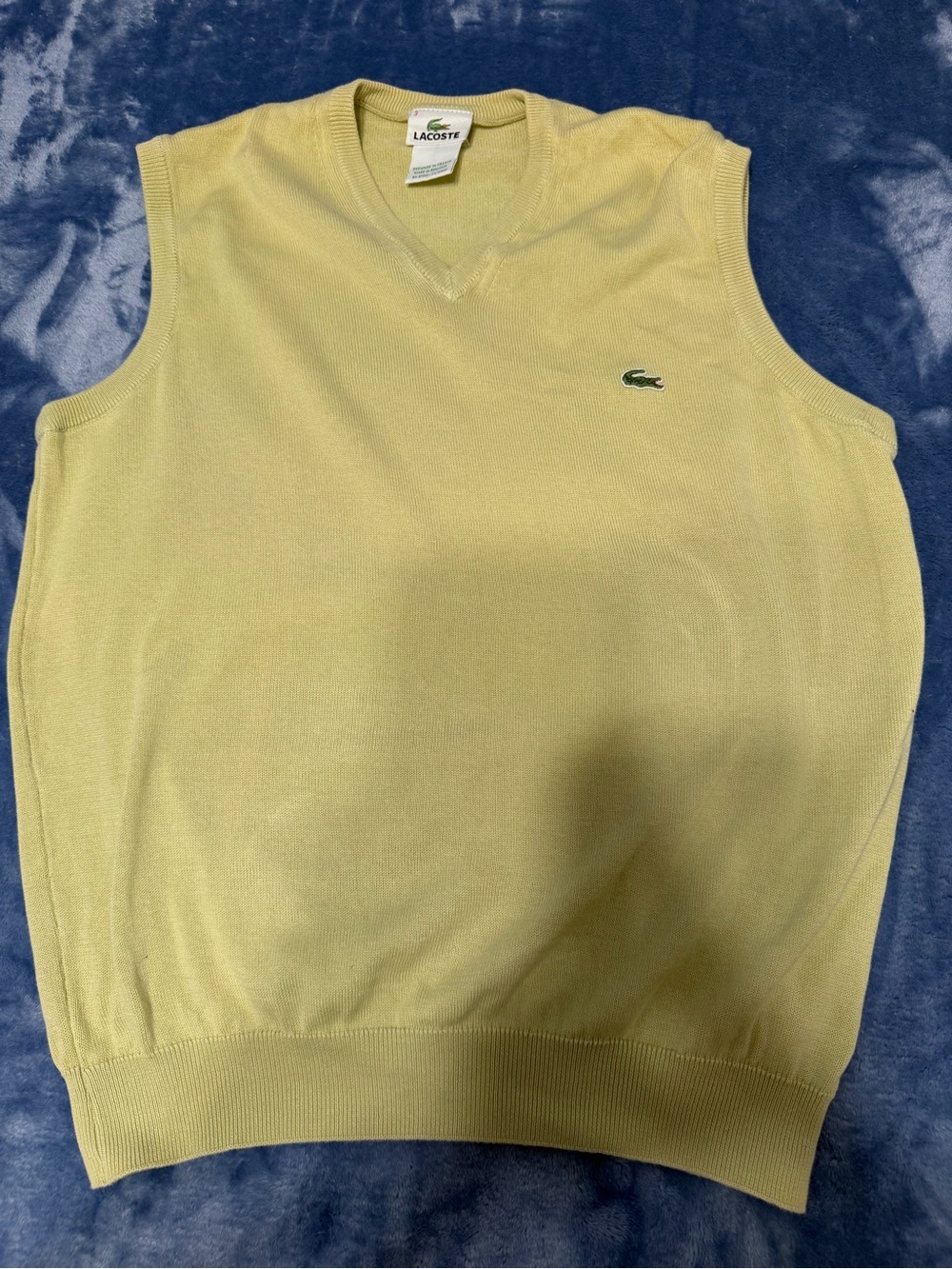 Lacoste Pale Yellow V-Neck Knit Sleeveless Sweater Vest